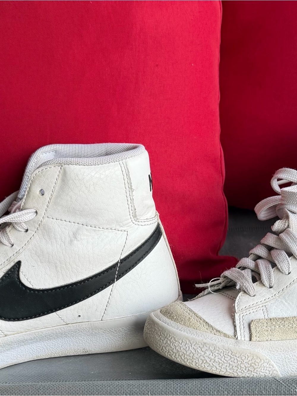 Nike Kids White High-Top Sneakers with Black Swoosh